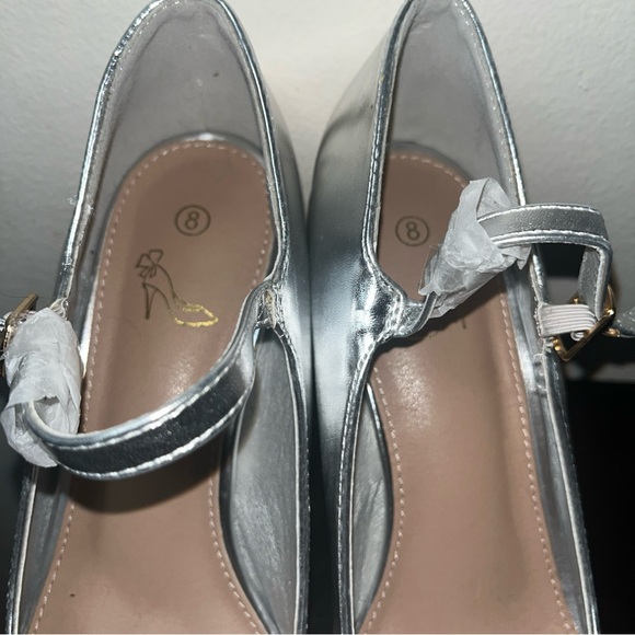 Perphy Platform Mary Janes Block Heels Pumps for Women Metallic Silver Sz 8 - Picture 3 of 12